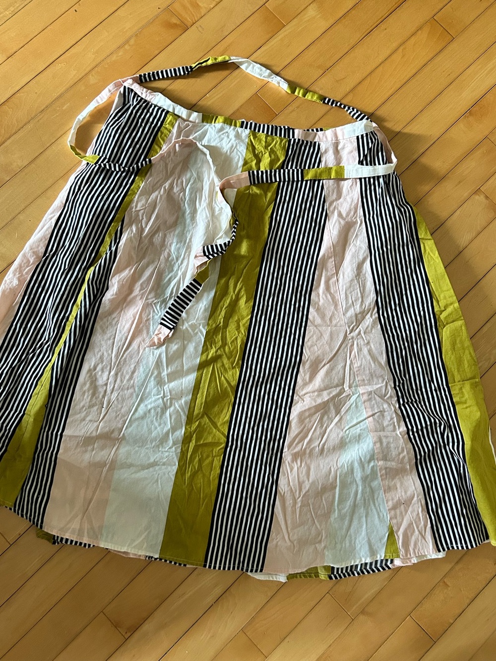 Women's Striped Midi Skirt in Black, White & Olive